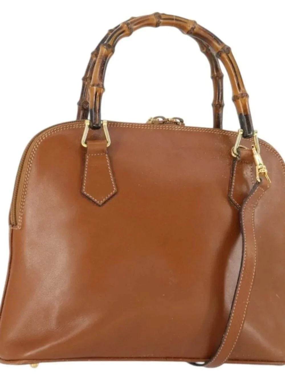 GUCCI Bamboo Hand Bag Leather 2way Brown Gold 000 122 0290 Auth 168572